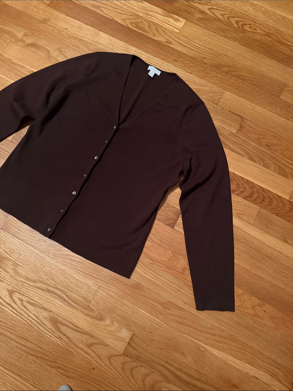 Charter Club Dark Brown Button-Front V-Neck Cardigan - Picture 3 of 10